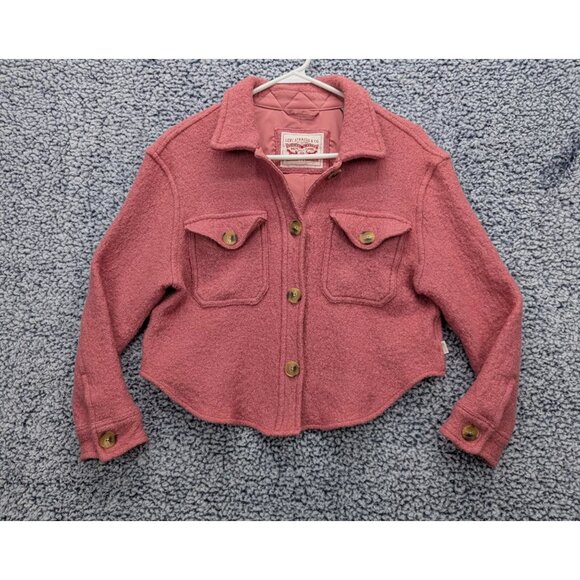 Levis Cropped Western Shacket Womens S Wool Blend Country Cowgirl Tweed Pink - Picture 1 of 10